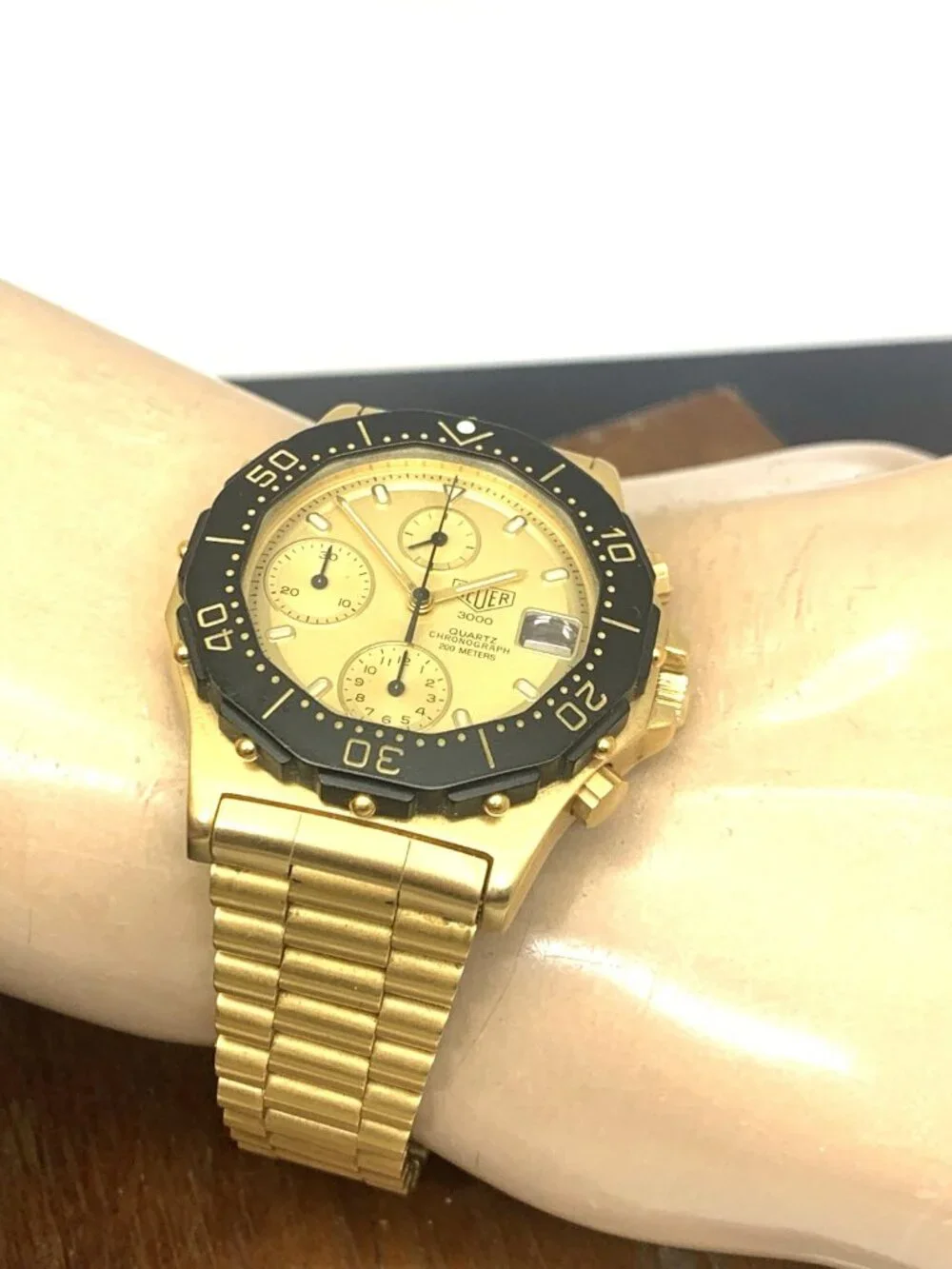 Heuer 3000 Pre Tag Men's Watch 237.406 Swiss Quartz Chronograph Gold Steel 38mm